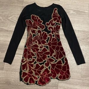 Black and Red Long Sleeve Dress with Gold Accents